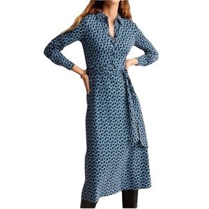 Boden | Dresses | Boden Laura Midi Shirt Dress Size 6 Stretch Jersey Azure  Geo Chain Print Belted | Poshmark